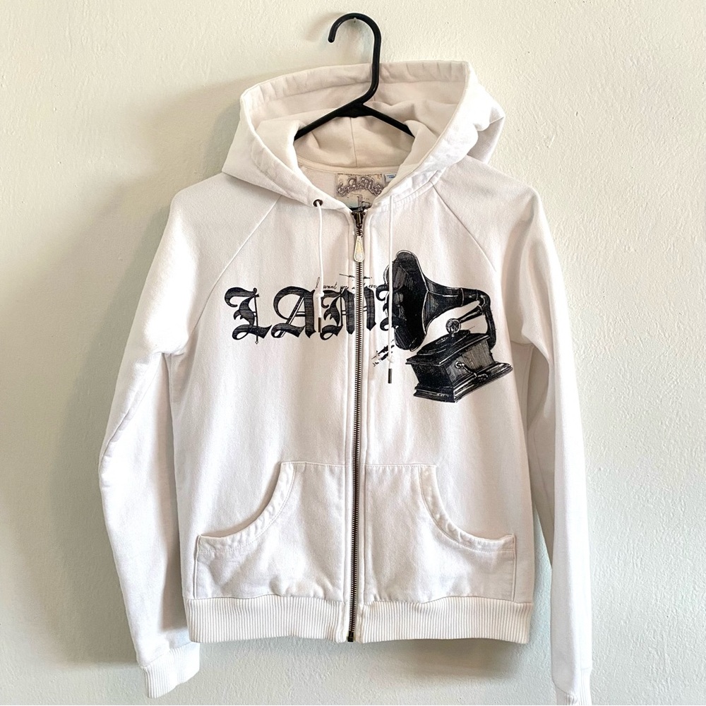 L.A.M.B. Gwen Stefani Vintage Y2K White Gramophone Zip-Up Hoodie